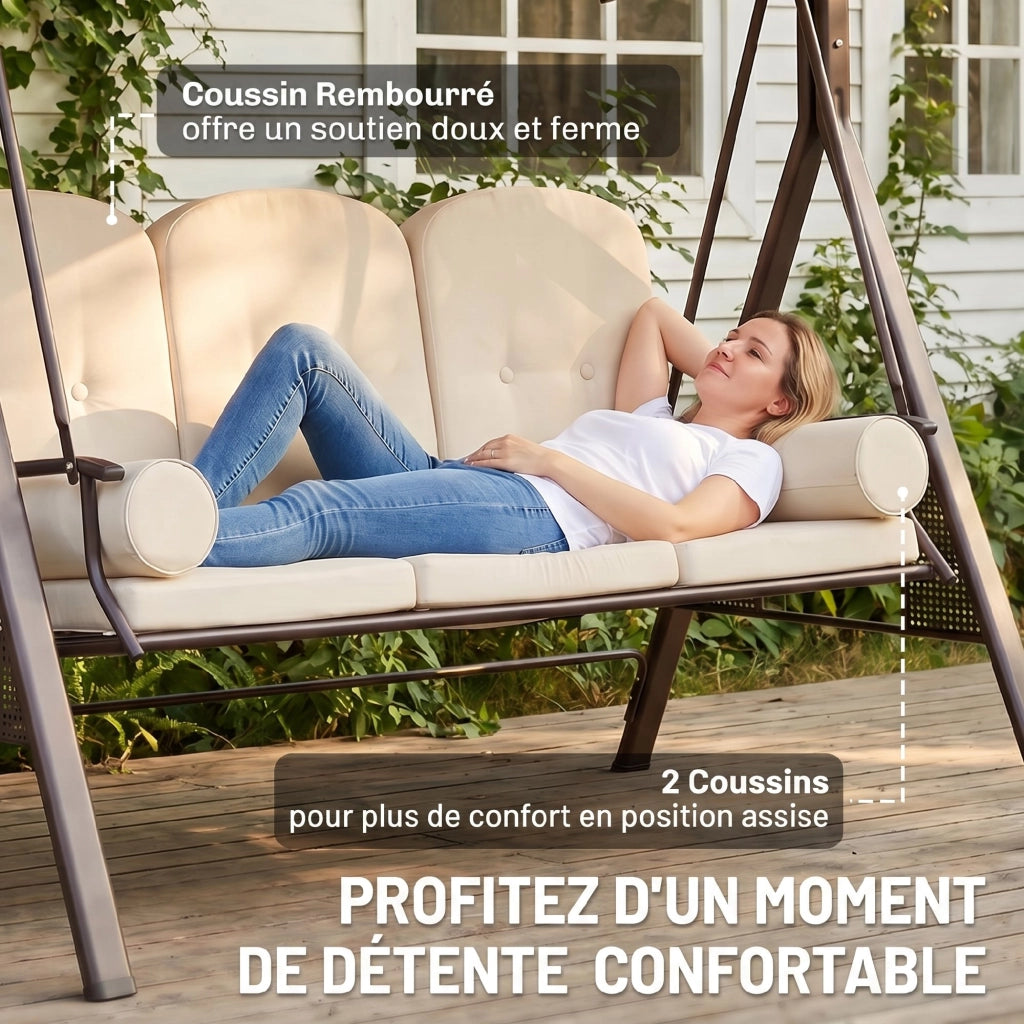 Amaca da giardino 3 posti con cuscini ¨C Zephmum ¨C Beige 121x208x172 cm