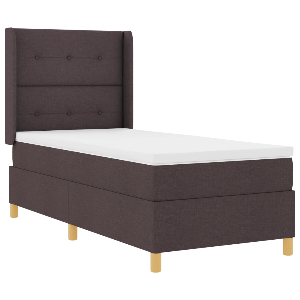 Letto Box Spring con Materasso e LED Marrone Scuro 90x200 cm Tessuto
