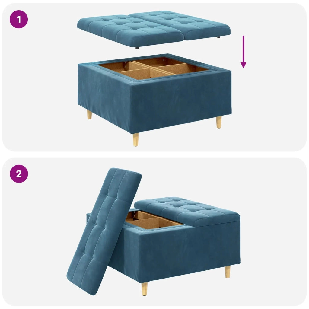 Pouf contenitore con cuscino Blu 80 x 80 x 45 cm Velluto