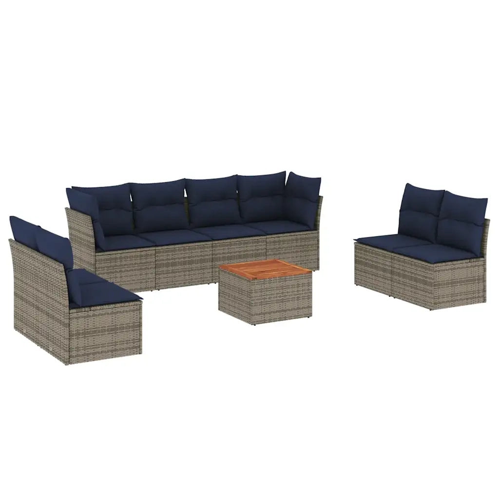 Set Divani da Giardino 9 pz con Cuscini Grigio in Polyrattan 3255914