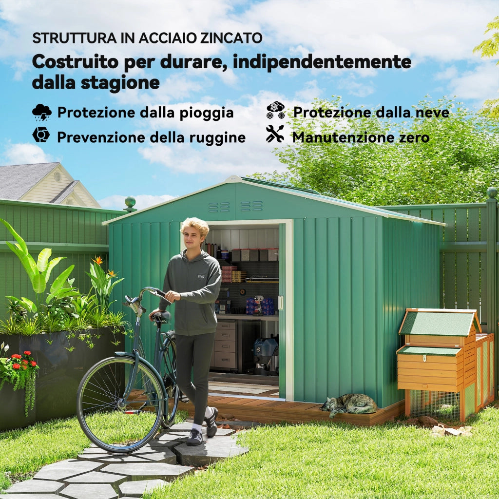 Casetta Attrezzi Giardino in Acciaio Verde ¨C zephmum ¨C 277x195x192 cm