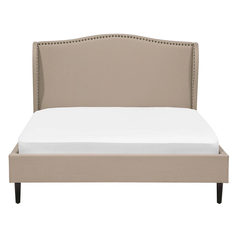 Letto Imbottito Velluto Beige a Doghe Testiera Trapuntata 140 x 200 cm letto matrimoniale tradizionale