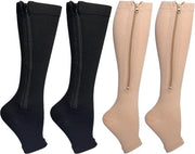 2 paia di calze per supporto compressive senza dita con chiusura a zip per attività all'aperto - calze compressive unisex per ginocchia