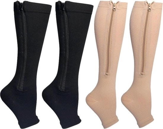 2 paia di calze per supporto compressive senza dita con chiusura a zip per attività all'aperto - calze compressive unisex per ginocchia