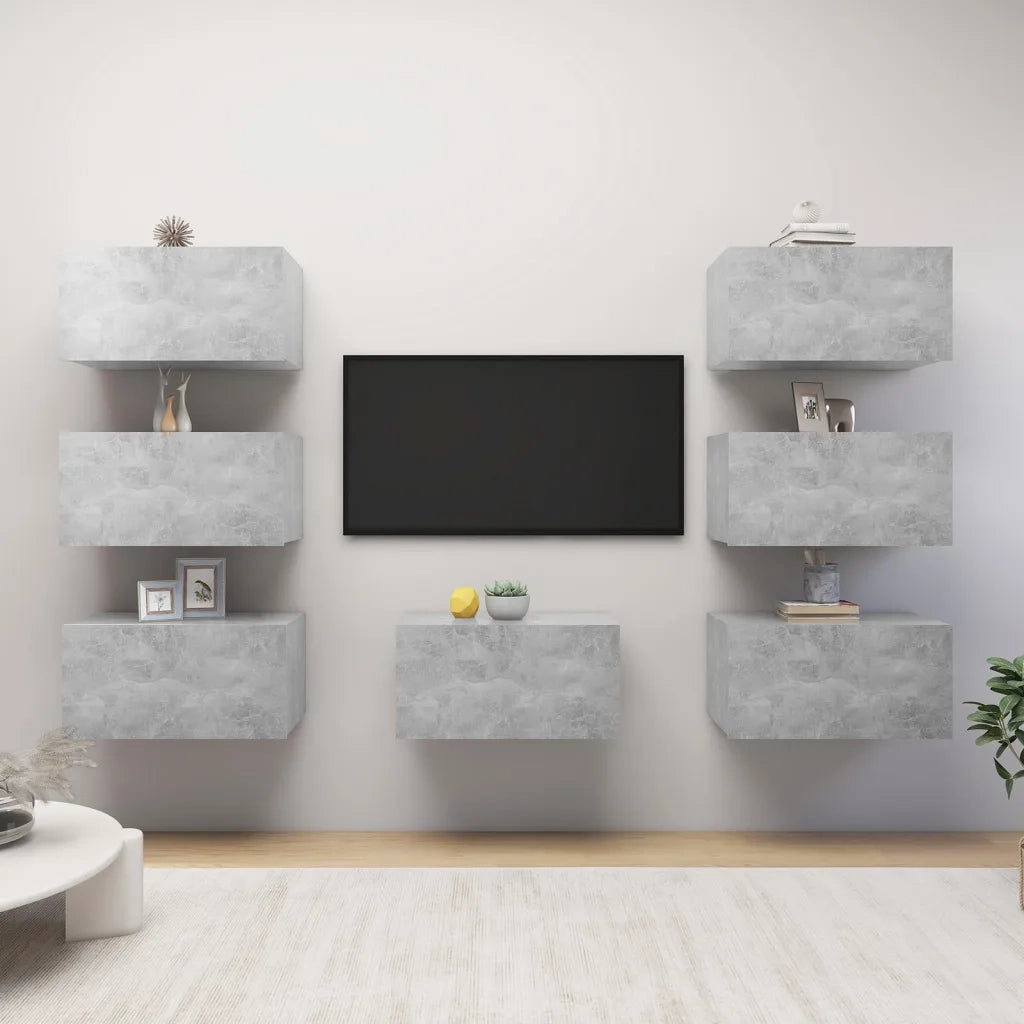 Mobili Porta TV 7 pz Grigio Cemento 30,5x30x60 cm Multistrato 3079163