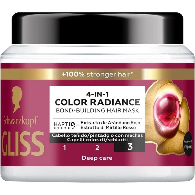 SCHWARZKOPF GLISS 4-IN-1 COLOR RADIANCE MASCHERA 400 ML ESTRATTO DI MIRTILLO ROSSO X CAPELLI COLORATI E SCHIARITI