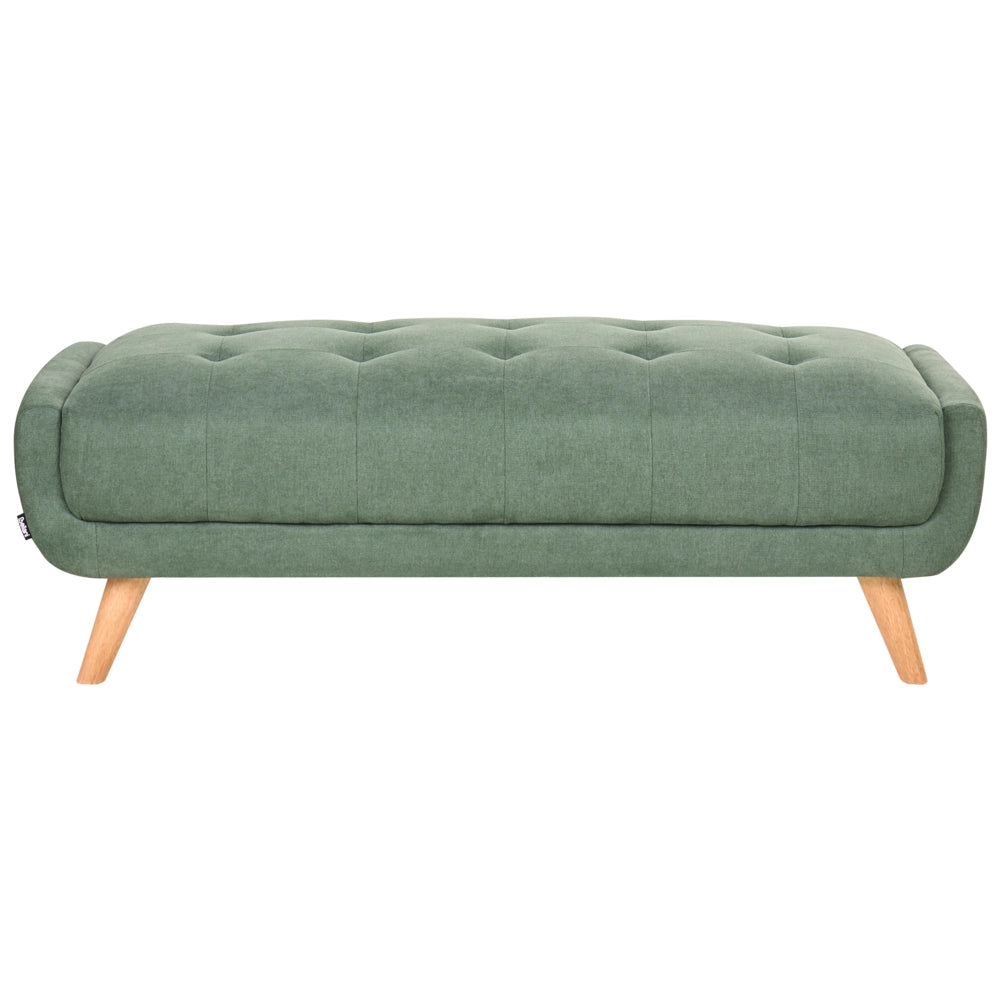 Divano a due posti in tessuto con poggiapiedi cuscini decorativi e gambe in legno trapuntatura decorativa stile retrò verde