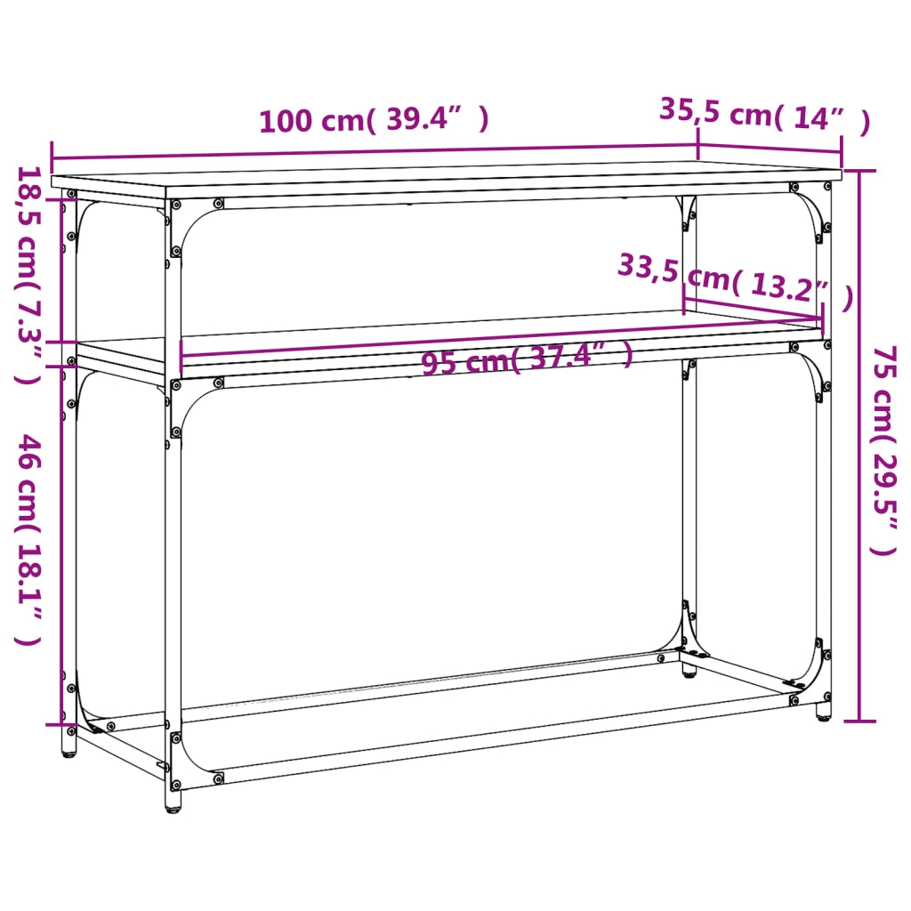 Tavolino Consolle | Tavolo d'Ingresso Rovere Fumo 100x35,5x75 cm Legno Multistrato