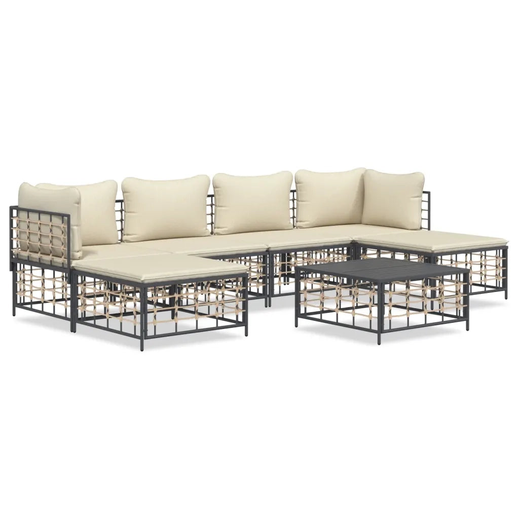 Set Divani da Giardino 7 pz con Cuscini Antracite in Polyrattancod mxl 124492