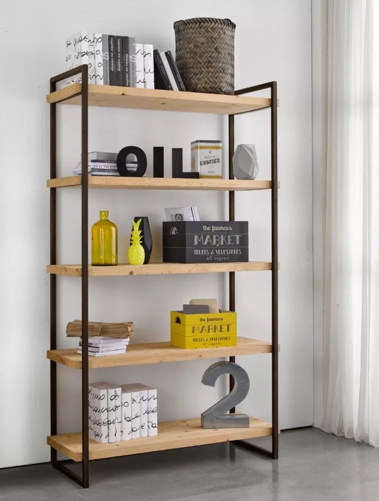 Libreria industrial cortina in legno massello di abete 120x45x205 - Mobili 2G