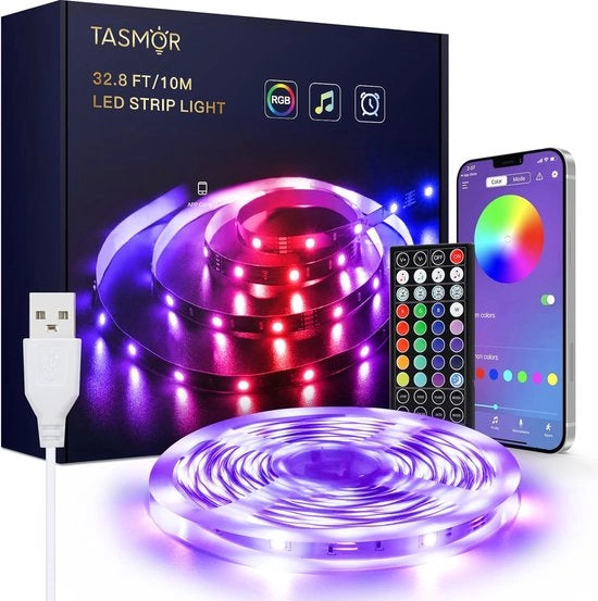 Striscia LED - 10 Metri - Illuminazione RGB - Sincronizzazione Autoadesiva con Musica - Alimentata da USB - Controllo via App e Telecomando