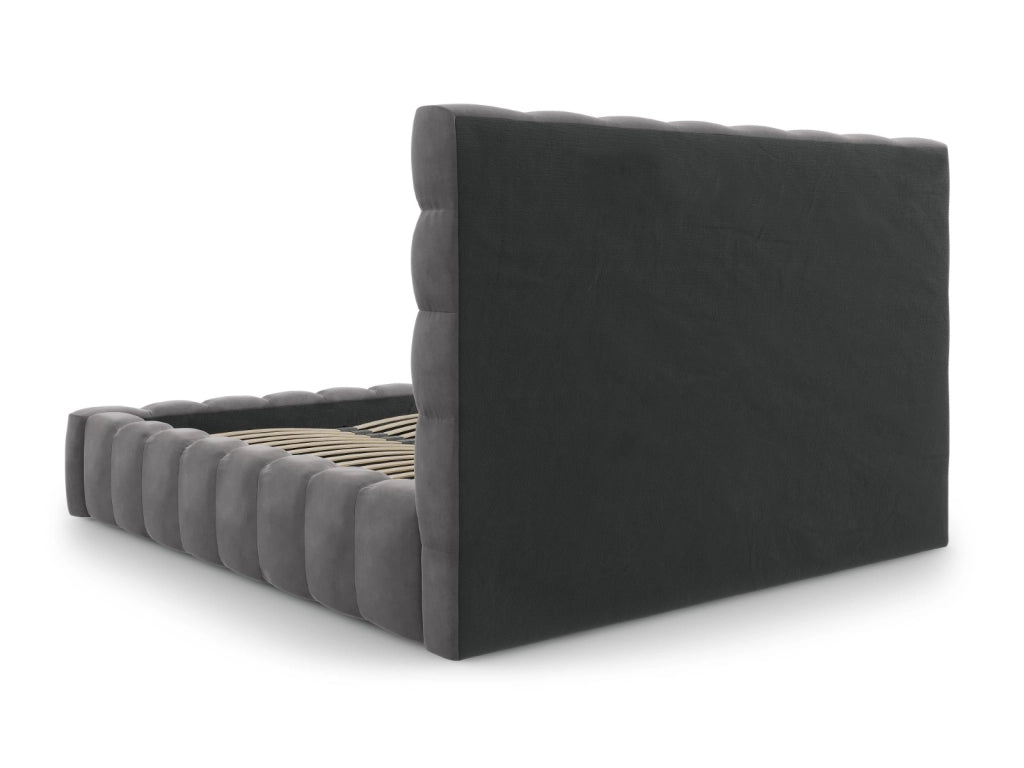 Cosmopolitan Design - Letto a cassettone con testiera "Bali" 180x200cm in velluto grigio 