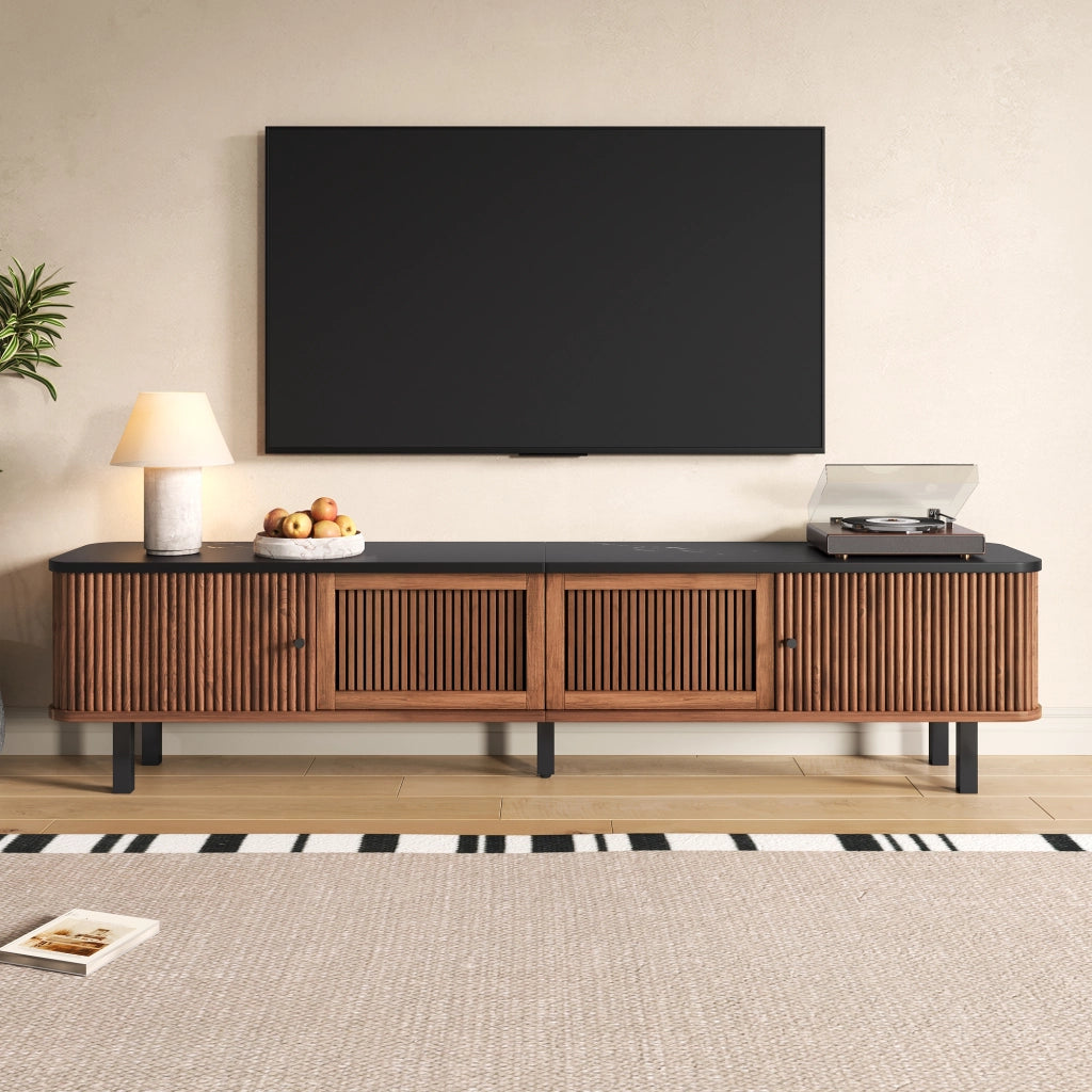 Mobile TV con 2 Ante Scorrevoli e 1 Anta a Griglia; Struttura in Ferro; Stile Moderno; 190??35??45 cm; Noce
