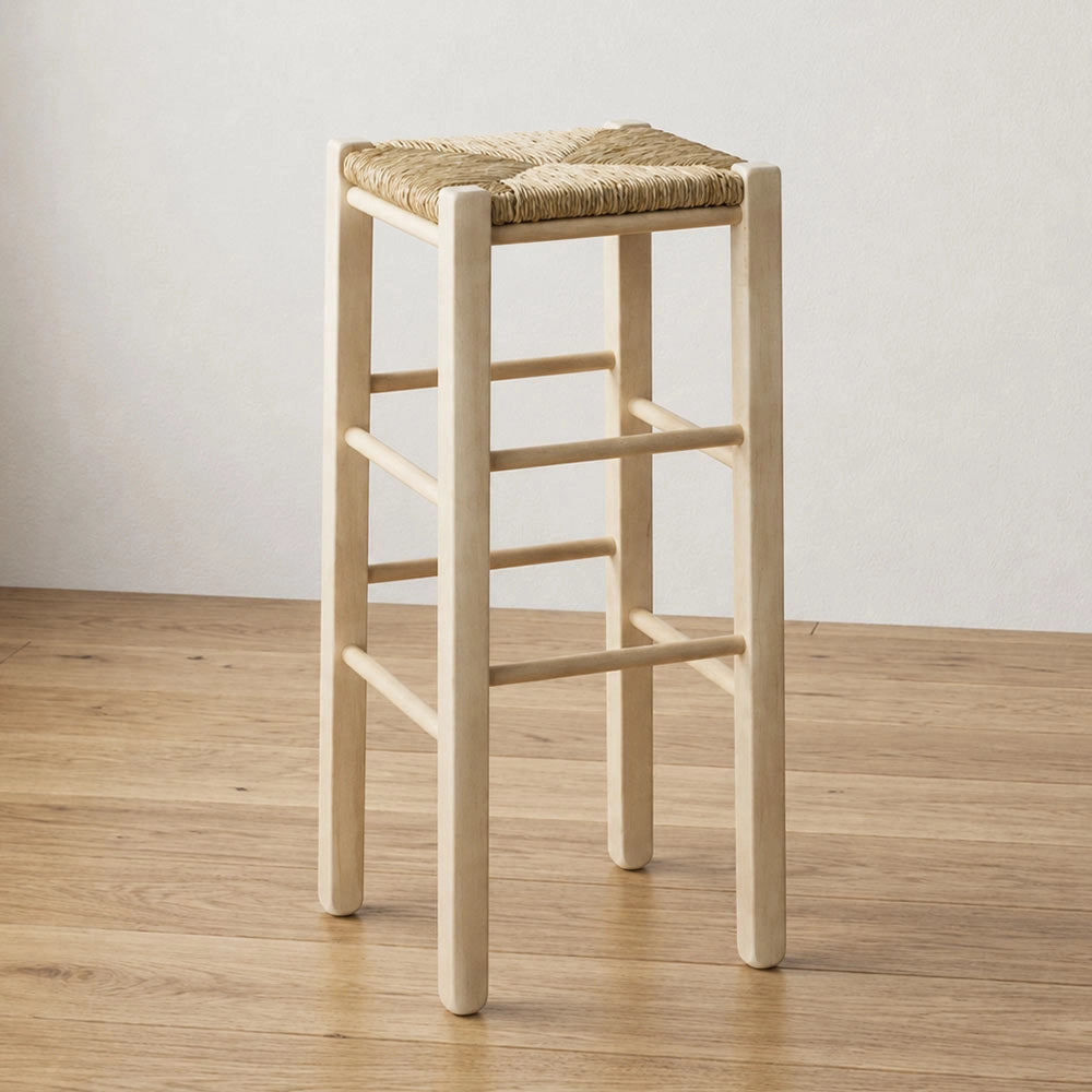 Sgabello bar h 73 cm in legno grezzo da dipingere seduta quadrata in paglia
