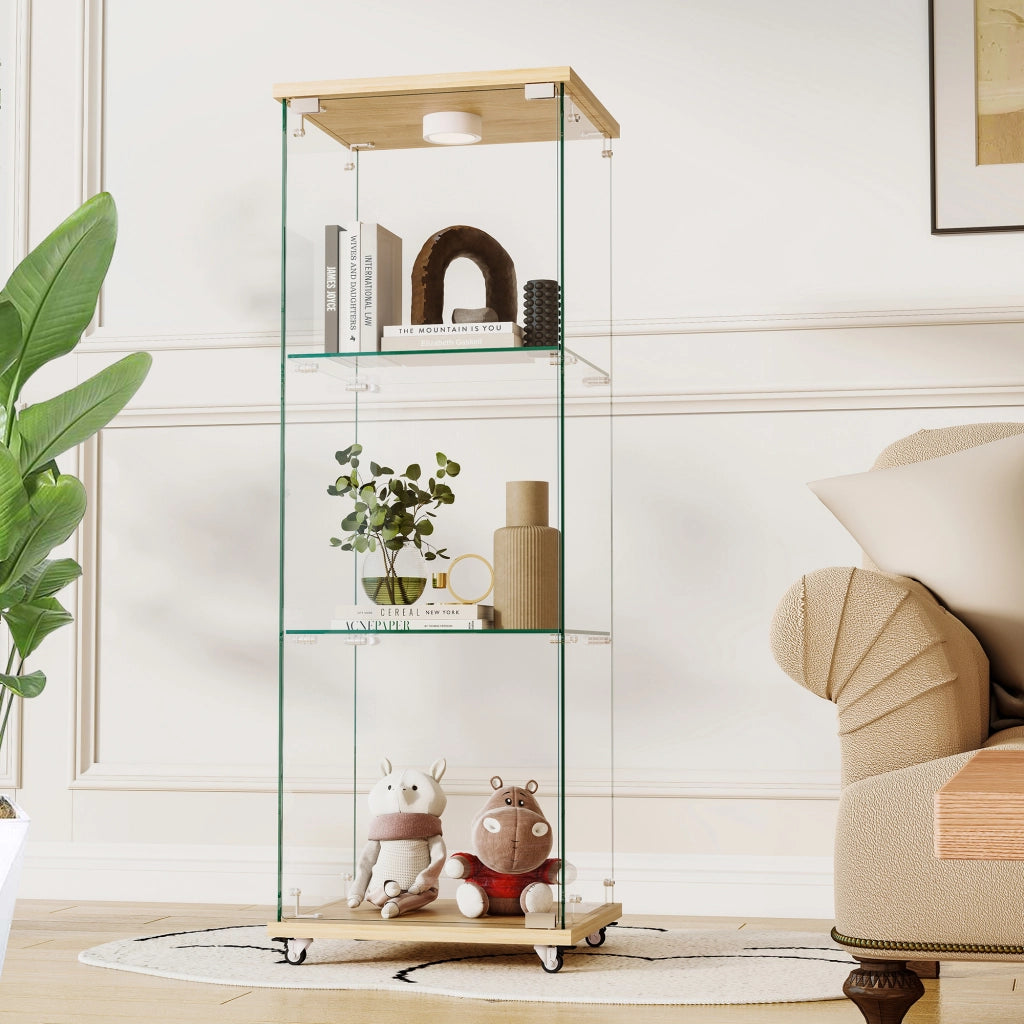 VETRINA in vetro con LED 120x42,5x36,5 cm MDF e vetro Naturale