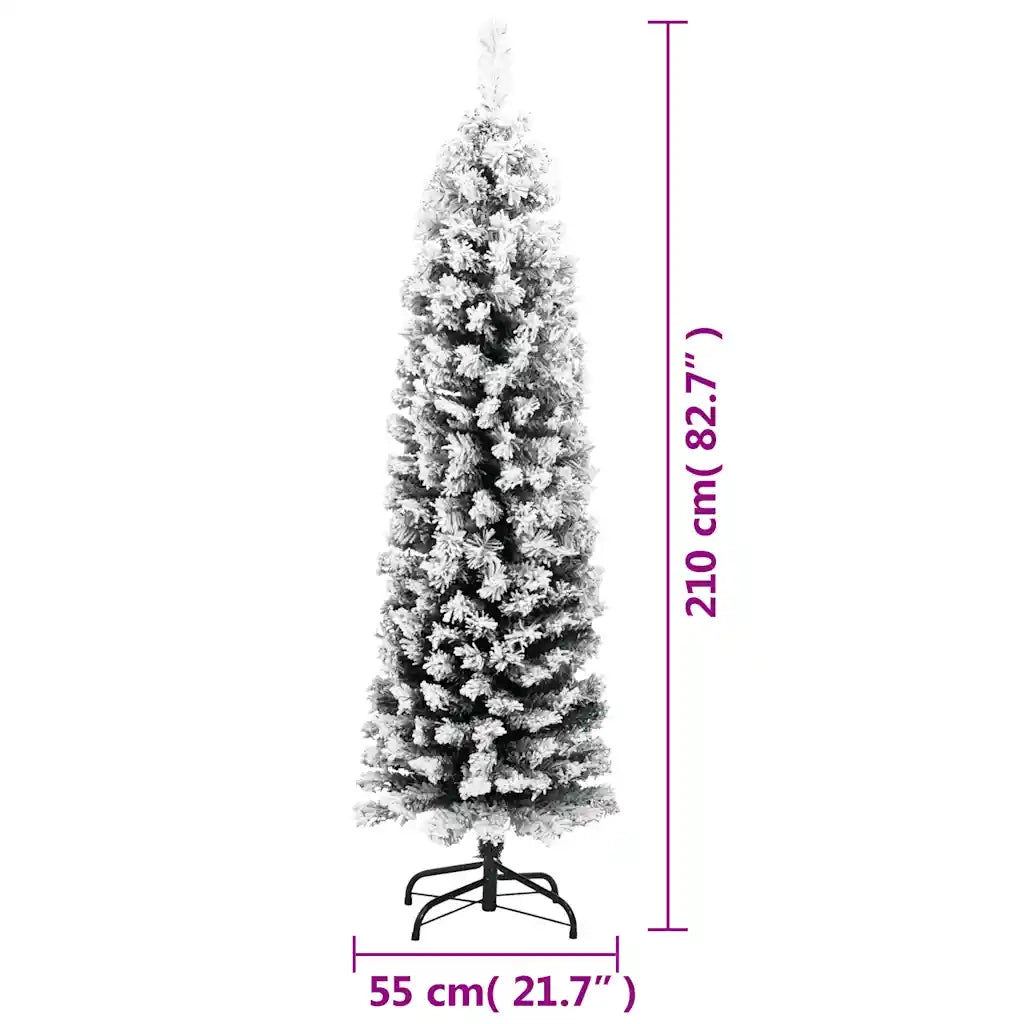 Albero di Natale Artificiale-Decorazioni natalizie con Neve Fioccata Verde 210 cm PVC