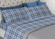 Completo Lenzuola Matrimoniale In 100% Raso Cotone Fantasia Ben - Matrimoniale - Azzurro