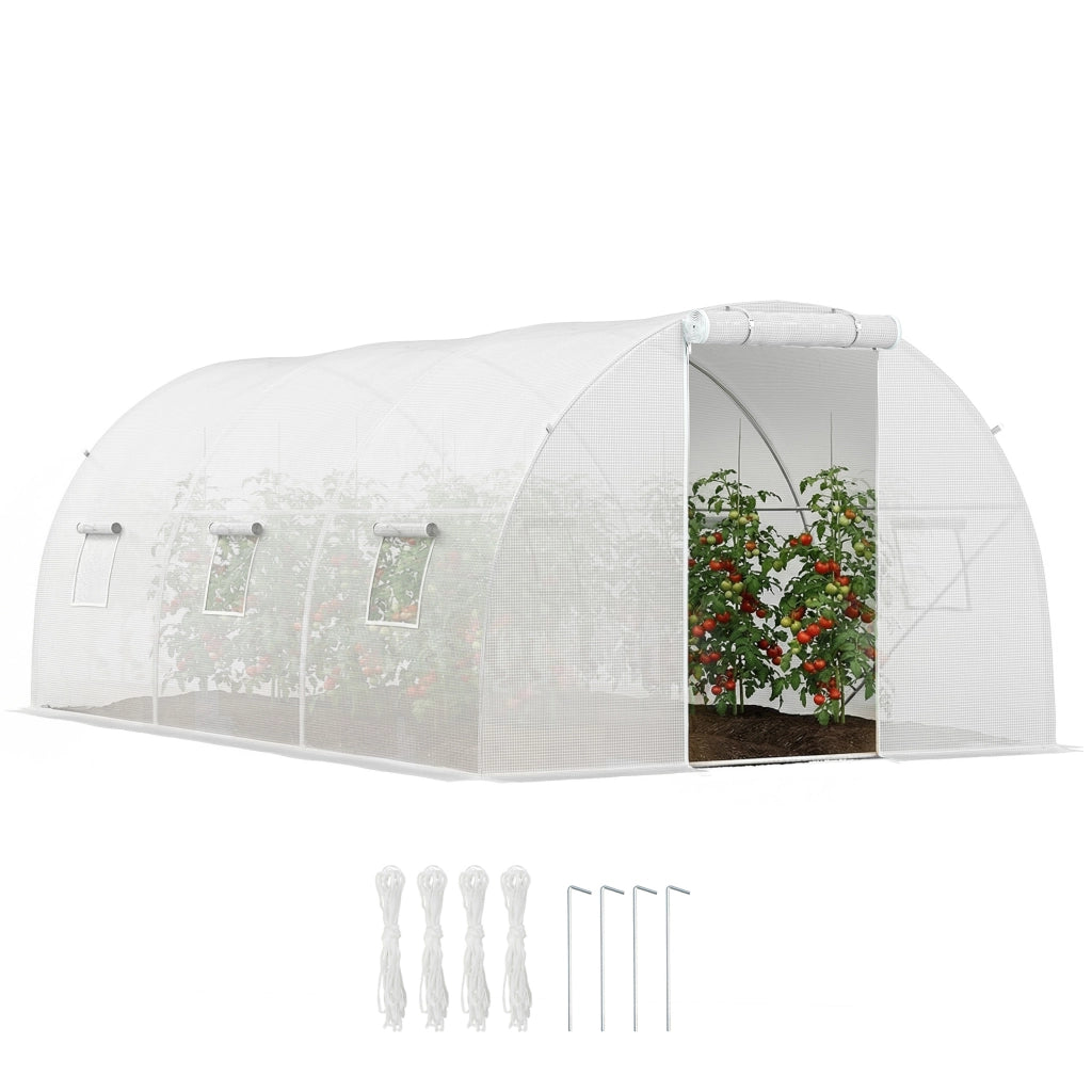 Serra Tunnel da Giardino ¨C Xylo ¨C 4,5x3x2m Bianco Acciaio Galvanizzato 6 Finestre