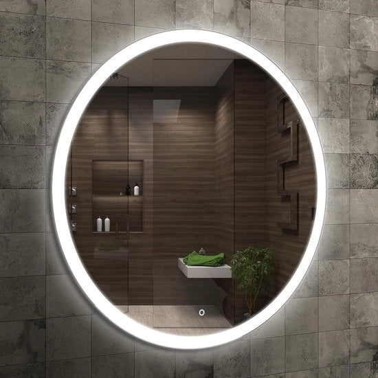 Specchio circolare da bagno da 50 cm con illuminazione LED, specchio circolare da bagno con interruttore a tocco, specchio circolare con illuminazione LED di retroilluminazione naturale bianca