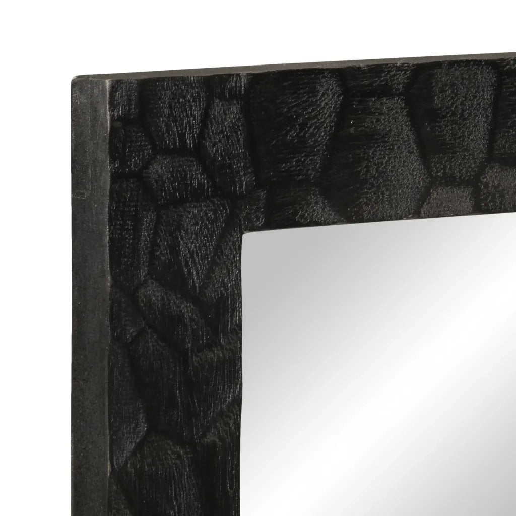 Specchio da Bagno Nero 50x70x2,5cm Legno Massello Mango e Vetro 356850