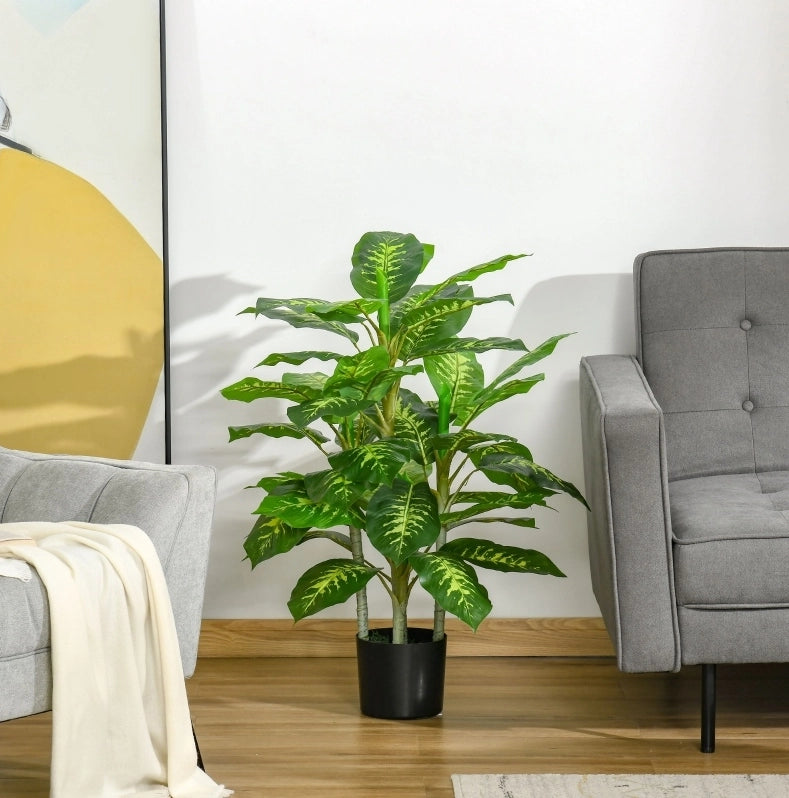 Pianta Artificiale Dieffenbachia 95 cm con Vaso in Cemento Verde per Interni ed Esterni