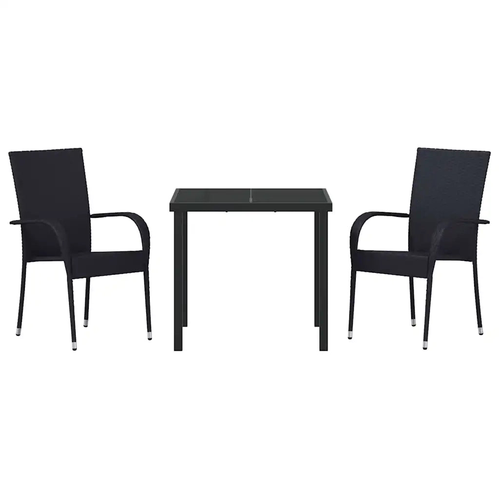 Set da Pranzo per Giardino 3 pcs Nero