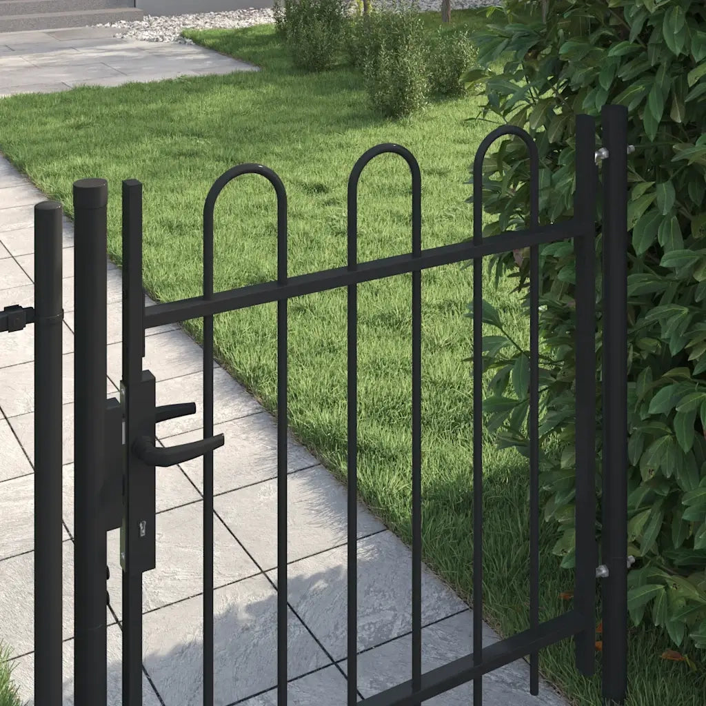 Cancello per recinzione Boxtel porta singola con parte superiore ad arco in acciaio 1x1 m Nero 146029