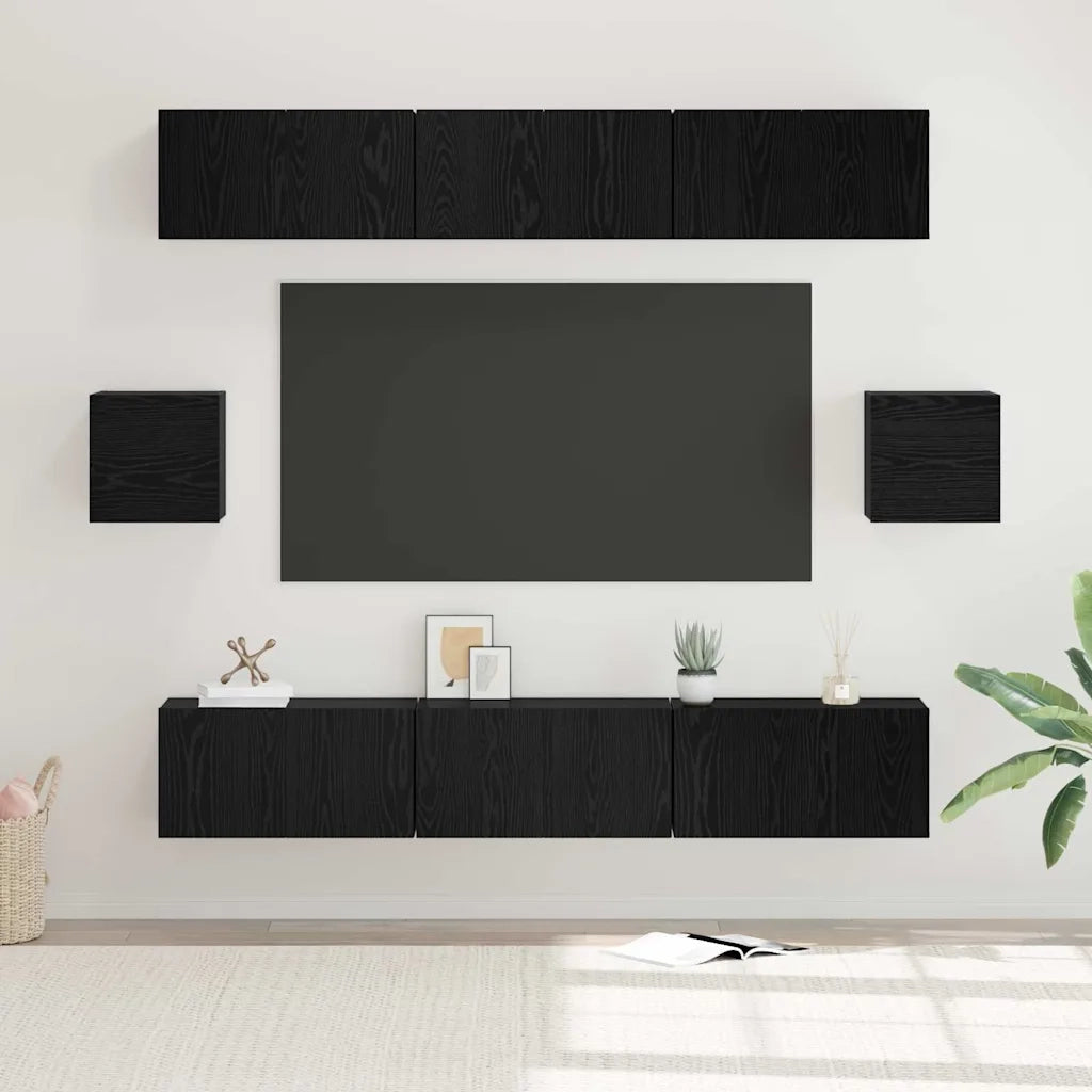 Set mobile TV 8 pz-Credenza per TV Rovere Nero Legno multistrato 537515