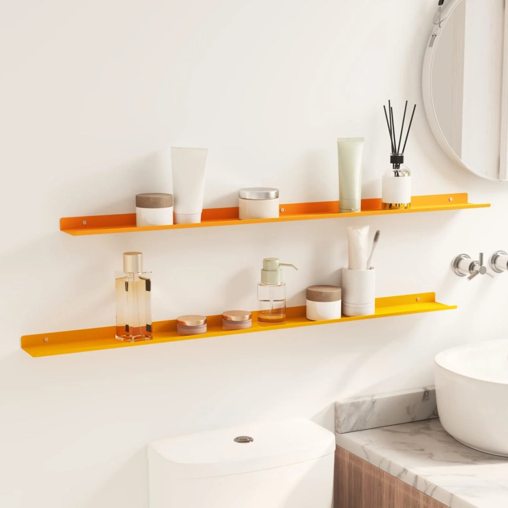 Mensola sospesa 2 pcs Giallo senape 100 x 9 x 2,5 cm Acciaio 8003990