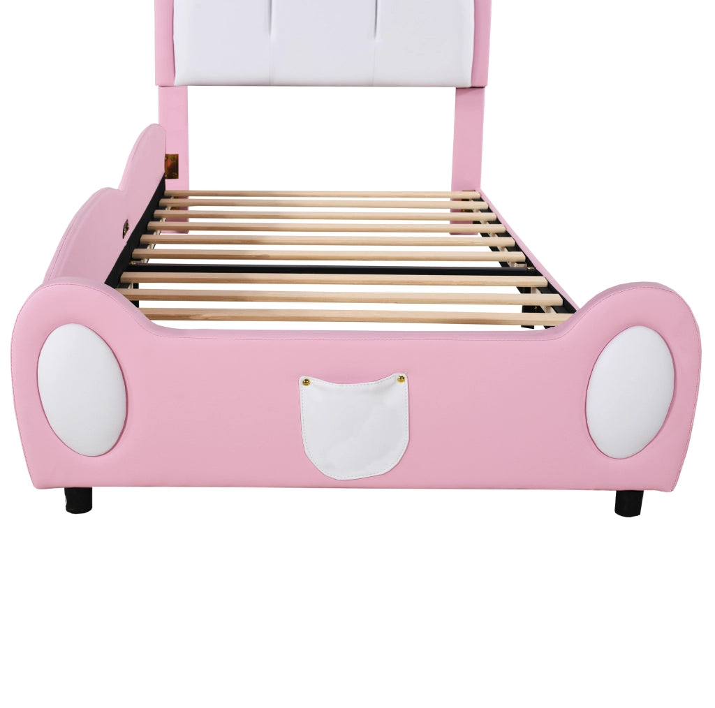 Letto imbottito per bambini 90x200 cm rosa e bianco con testiera a corona