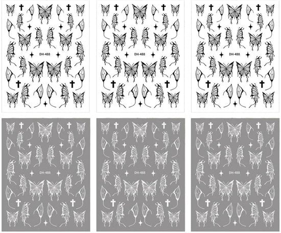 Decorazioni per unghie 3D a forma di farfalla liquida, 6 pezzi, adesive 3D self-levelanti