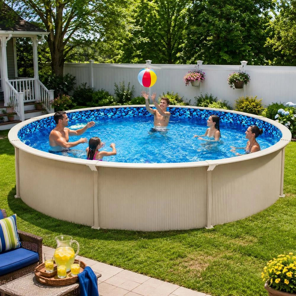 Round Pool Liner, Φ 640x147 Cm, Inner Liner, Replacement Liner, Pool Liner, Standard Thickness Vinyl Liner In Overlap Style, For Above-ground Pools With A 137 Cm Wall Height