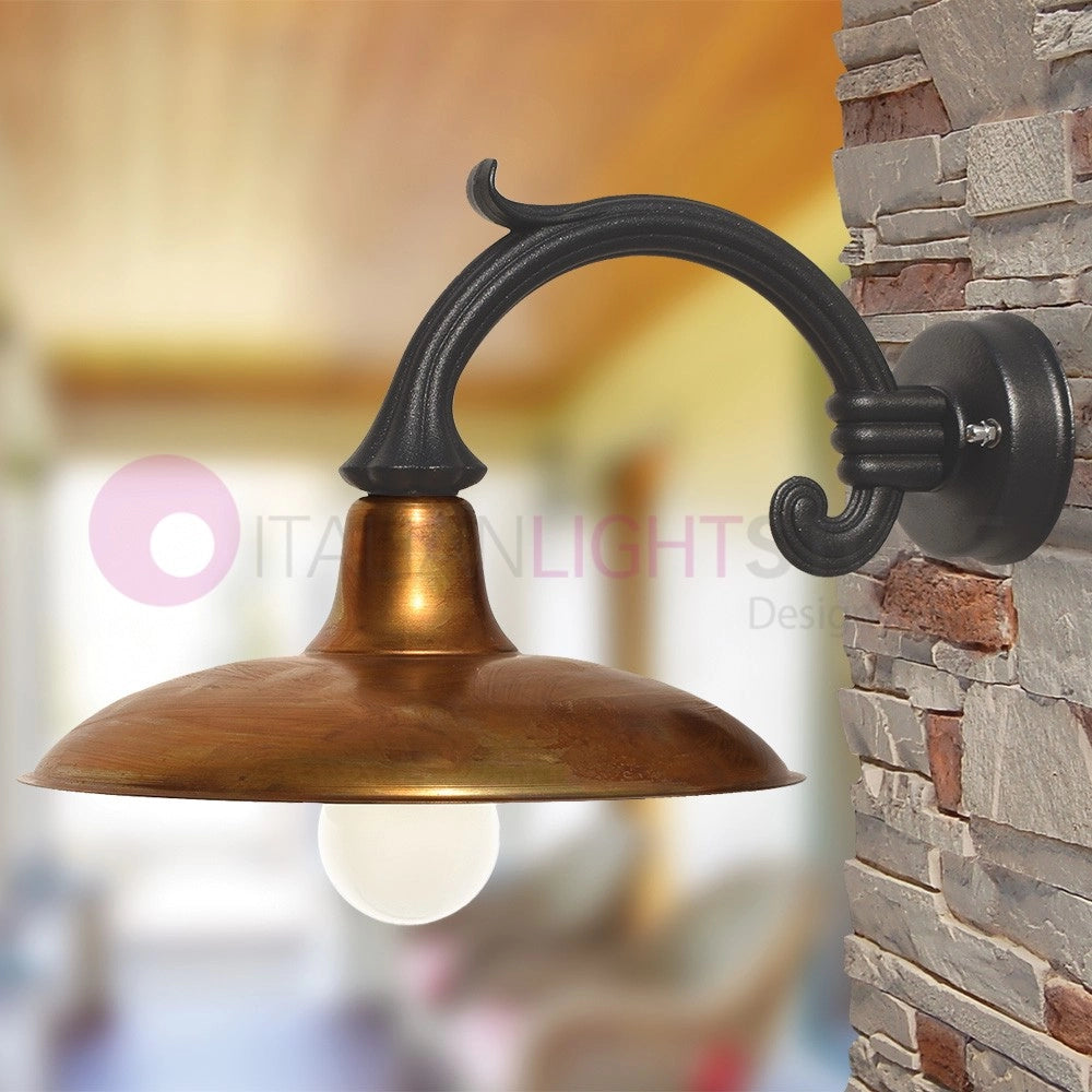 NIKE ANTRACITE Lampada a Parete da Esterno con piatto in ottone anticato