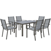 Set da pranzo giardino 6 posti ¨C zephmum ¨C grigio, acciaio, sedie impilabili