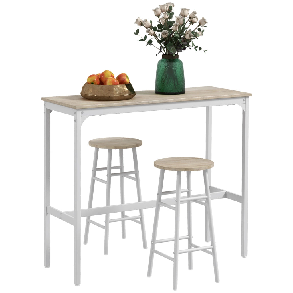 Tavolo bar + 2 sgabelli ¨C zephmum ¨C acciaio bianco effetto legno naturale 2 persone