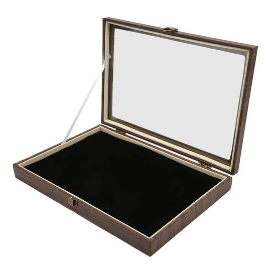 Vitrina in Vetro con Porta in Vetro Resistente al Polveroso - Box di Ombra in Pelle - Per Medaglie/Ornamenti - Materiale Duraturo - Sostegno in Metallo con Cerniera