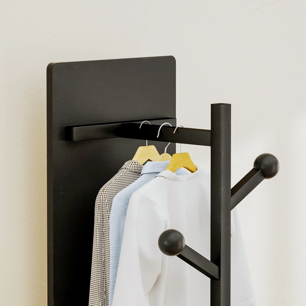 Mobile contenitore con specchio a figura intera e ganci girevole; per camera da letto; nero