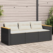 Divano da Giardino a 3 Posti con Cuscini-Sofa da Giardino-Divano da esterno Nero in Polyrattan 427618