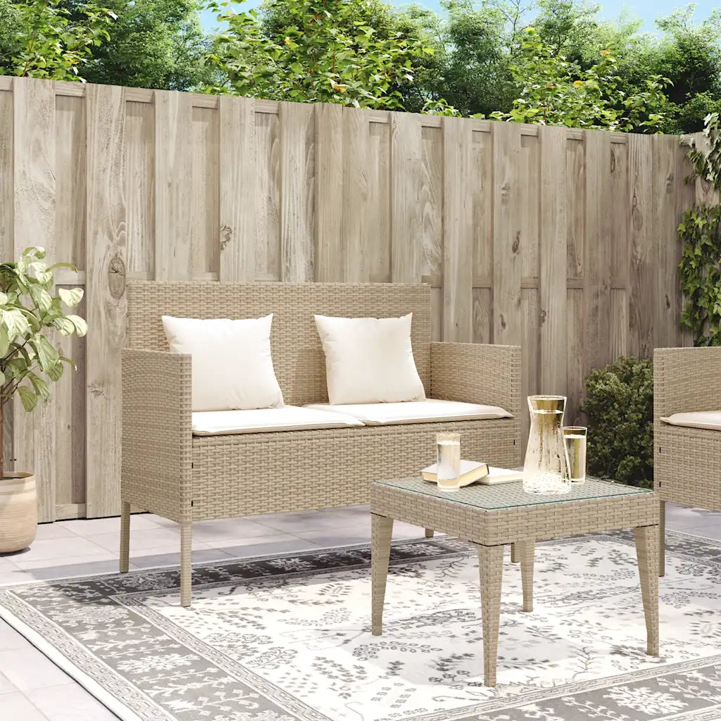 Panca da Giardino con Cuscini-Sgabello-Panca da esterno Beige in Polyrattan 765304