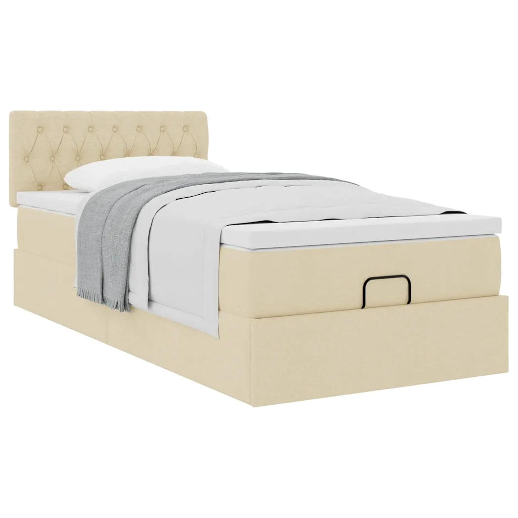 Struttura Letto Pouf con Materasso Crema 90x190 cm in Tessuto 3311509