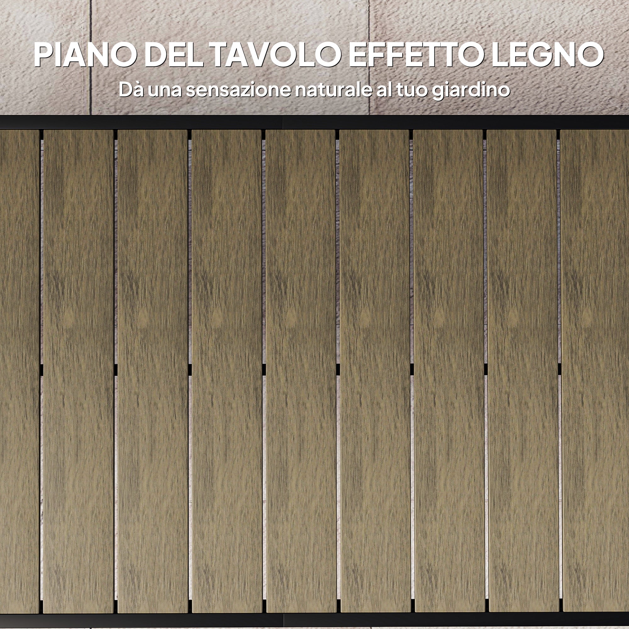 Tavolo da Pranzo da Giardino per 8 Persone in Alluminio e Plastica Legno Scuro e Nero