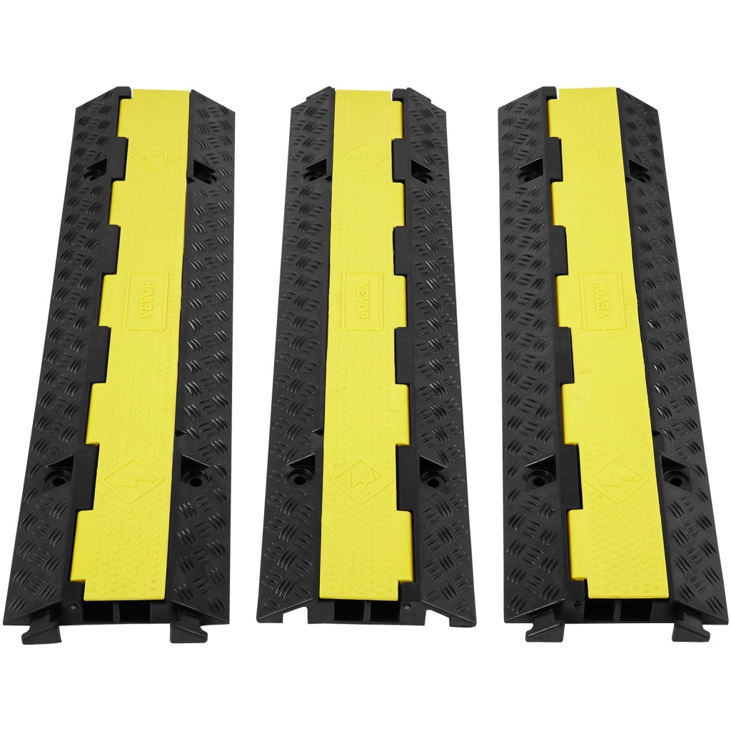 Set 3 Pezzi Canalina Passacavi a Pavimento in Gomma e PVC 2 Canali 3x3 cm Pedana Protettiva Cavi e Tubi 98x24x4,5 cm