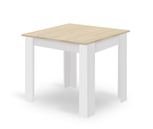 Tavolo da pranzo quadrato Valora NP con piano in rovere Sonoma e gambe bianche