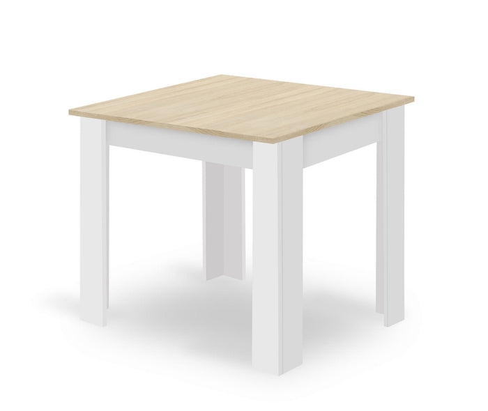 Tavolo da pranzo quadrato Valora NP con piano in rovere Sonoma e gambe bianche