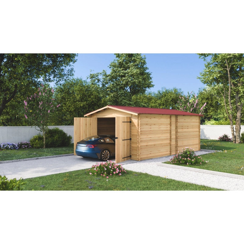 Garage in legno 350x540 cm – Pareti 28 mm – Tetto ondulato – Porta doppia – Dorna – DO3554N Foresta
