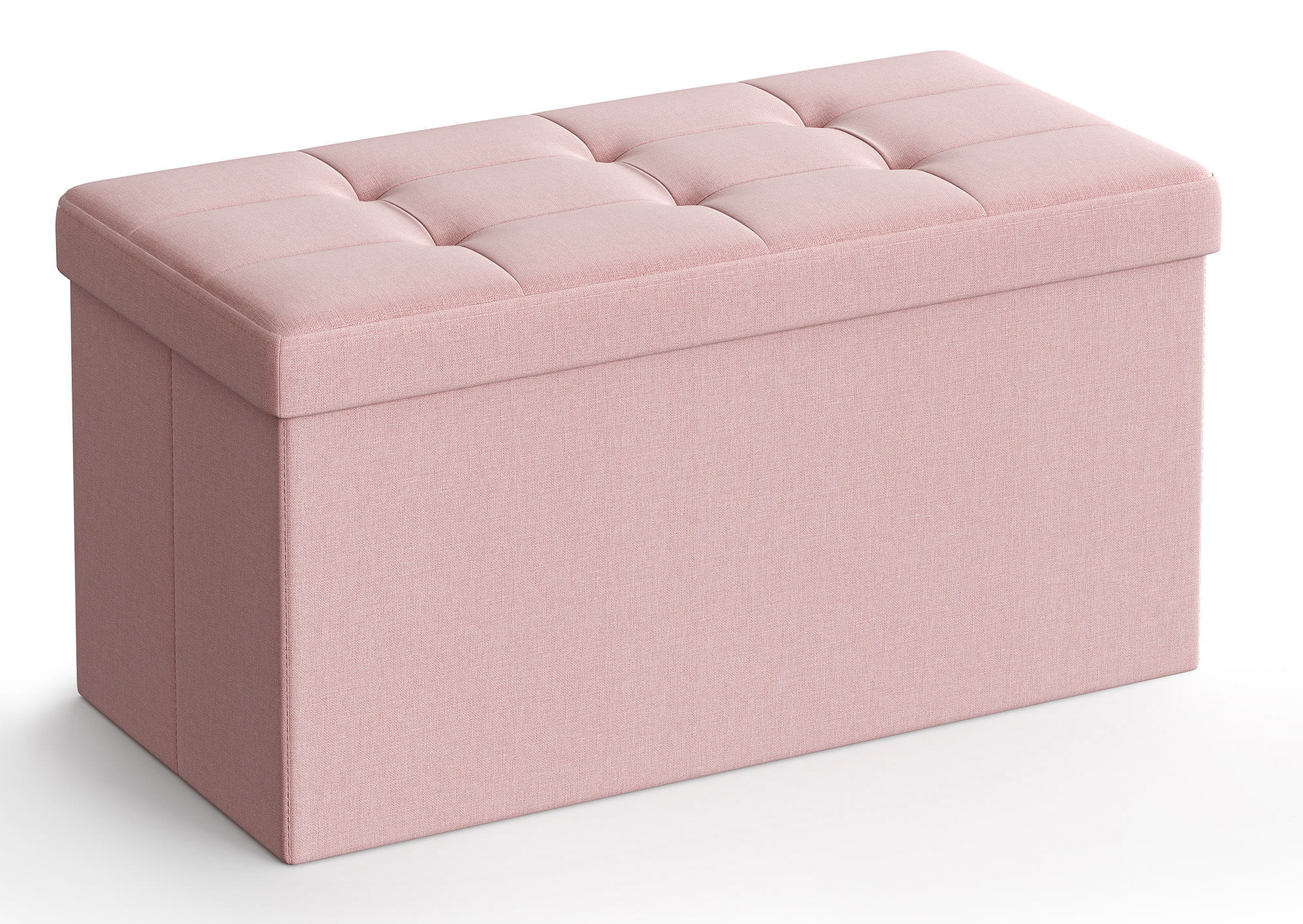 Valora POUF Contenitore portaoggetti in MDF rosa, tessuto simile al lino