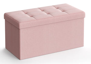 Valora POUF Contenitore portaoggetti in MDF rosa, tessuto simile al lino