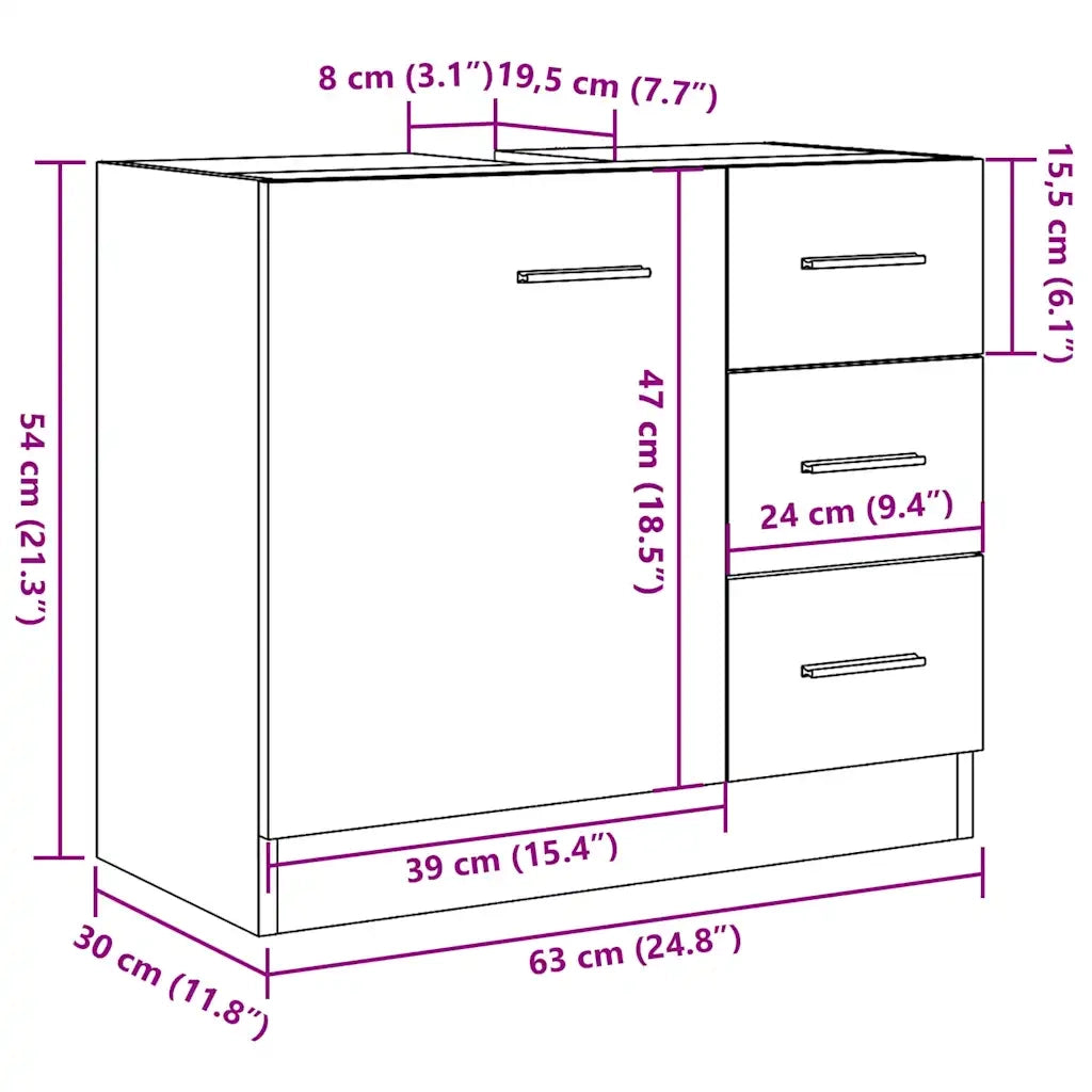 Mobile Lavabo Rovere Artigianale 63x30x54 cm in Truciolato