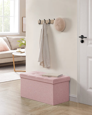 Valora POUF Contenitore portaoggetti in MDF rosa, tessuto simile al lino