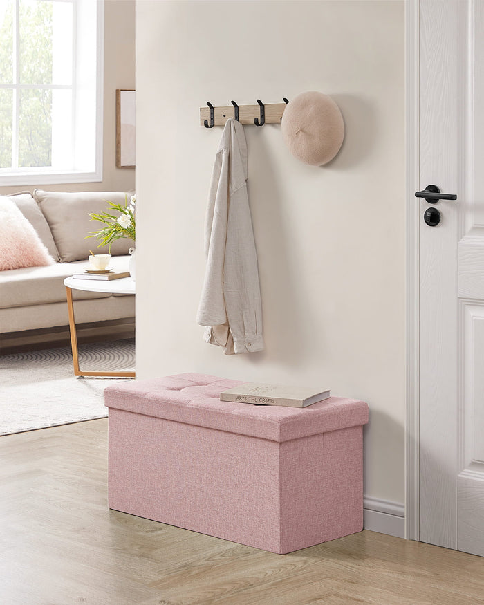 Valora POUF Contenitore portaoggetti in MDF rosa, tessuto simile al lino